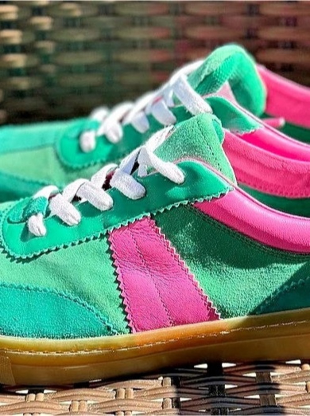 Boden Erin Flatform Retro Tennis Trainers Green Pink Sneakers EU 41 - Picture 7 of 10